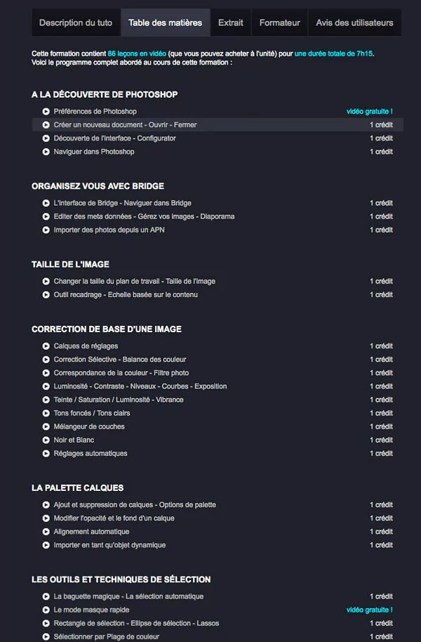 Tables des maières
