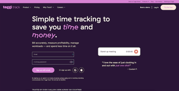applications gratuites de gestion du temps : Toggl