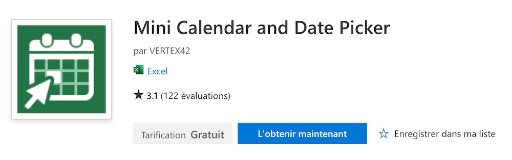 extension excel calendrier