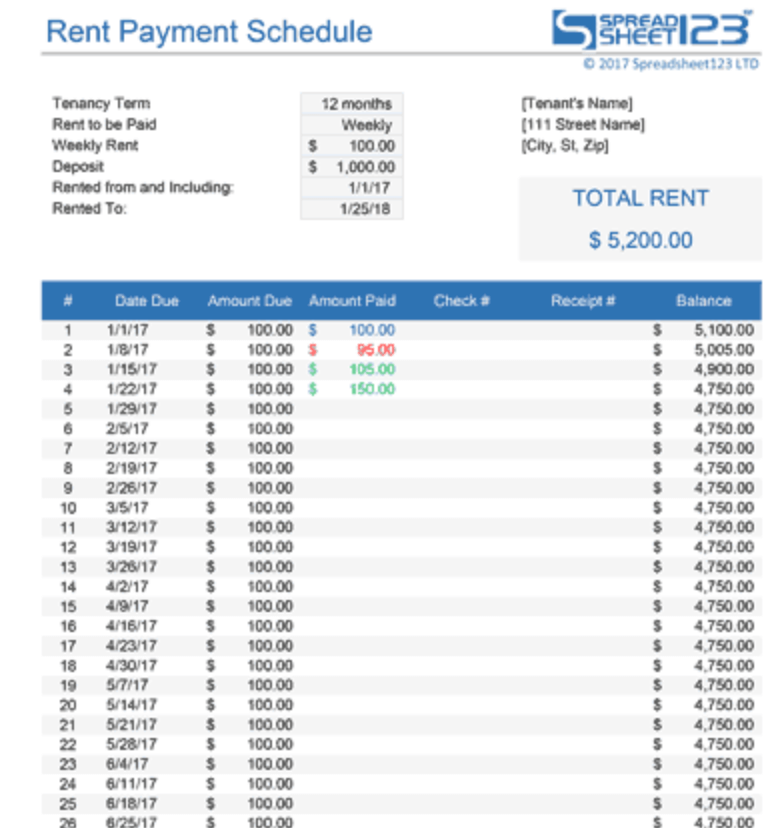 Rent Payment Schedule