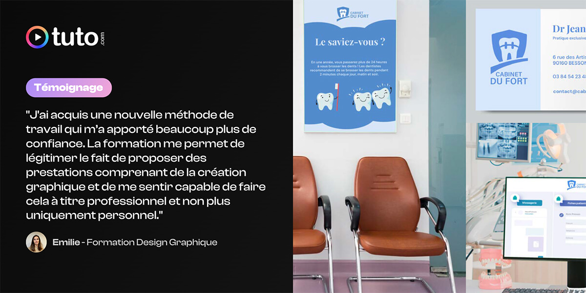 Retour d'expérience d'Emilie qui a suivi la formation en Design Graphique avec son CPF sur Tuto.com