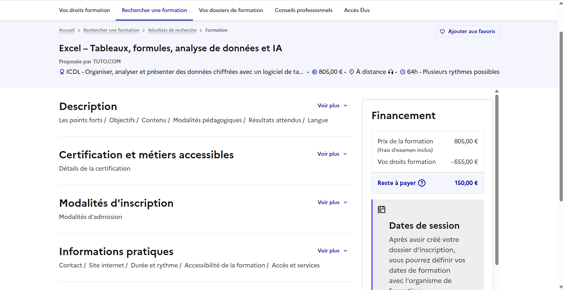 choix d'une formation CPF - financement