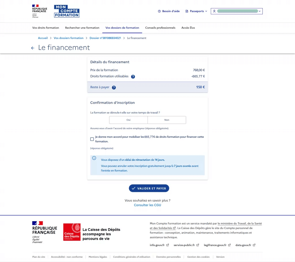 Etapes de validation pour demande de financement CPF