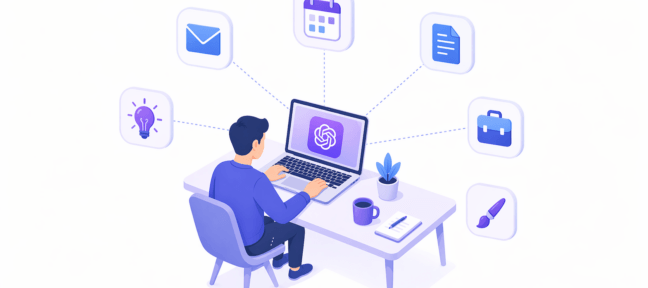 Utilisateur à son bureau explorant différents cas d'usage de ChatGPT pour son quotidien professionnel