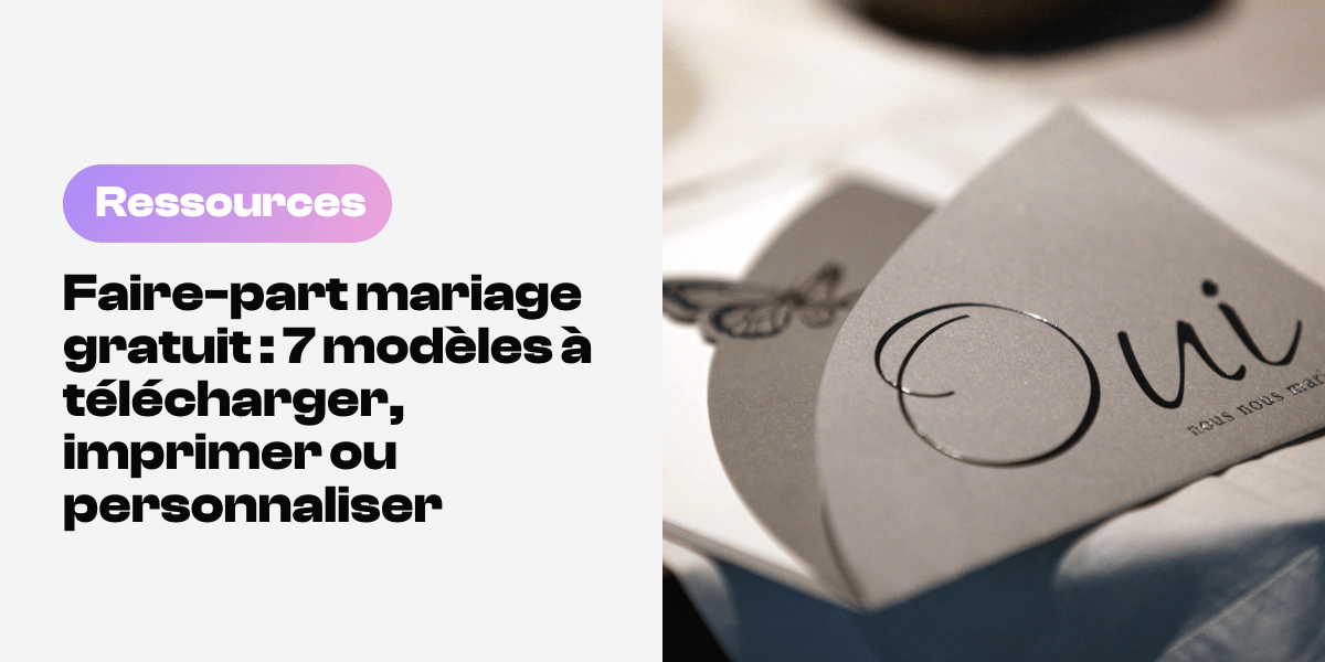 Faire-part de mariage gratuit à télécharger, personnaliser ou imprimer.