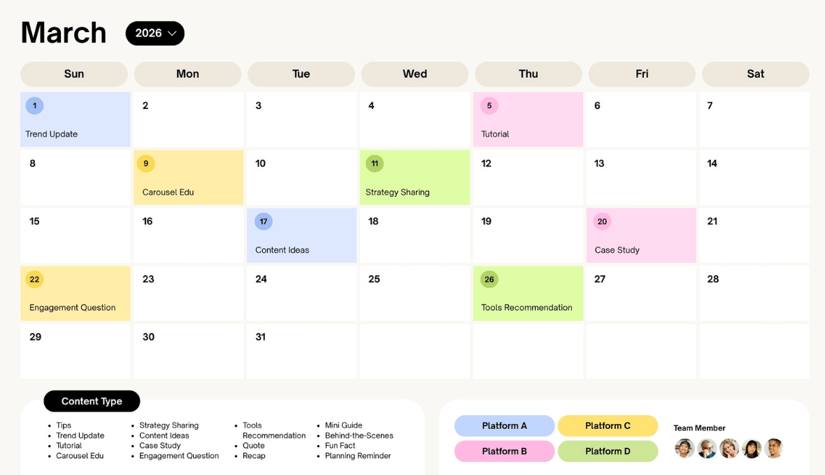 Simple content calendar planner 2026
