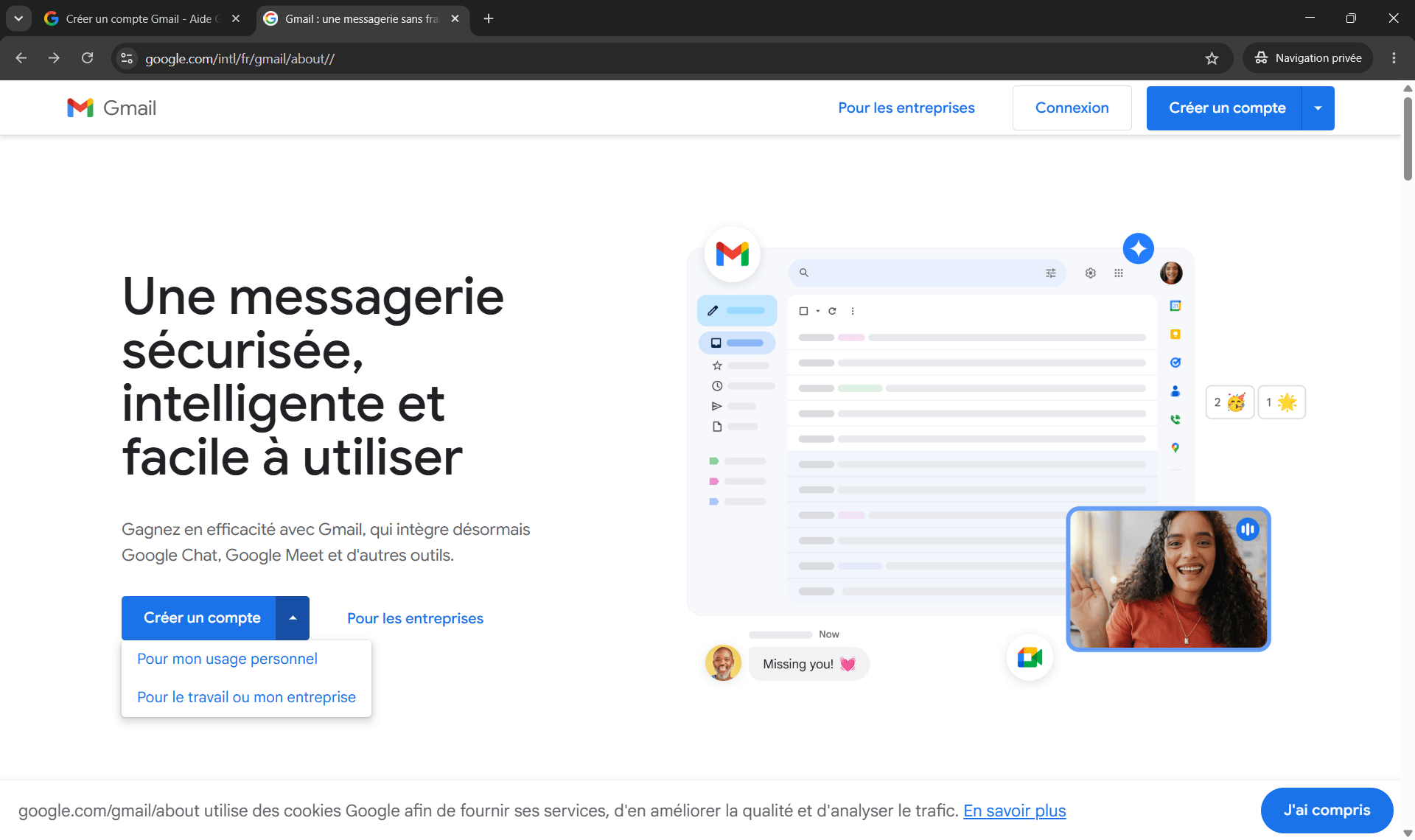 Page d'accueil Gmail