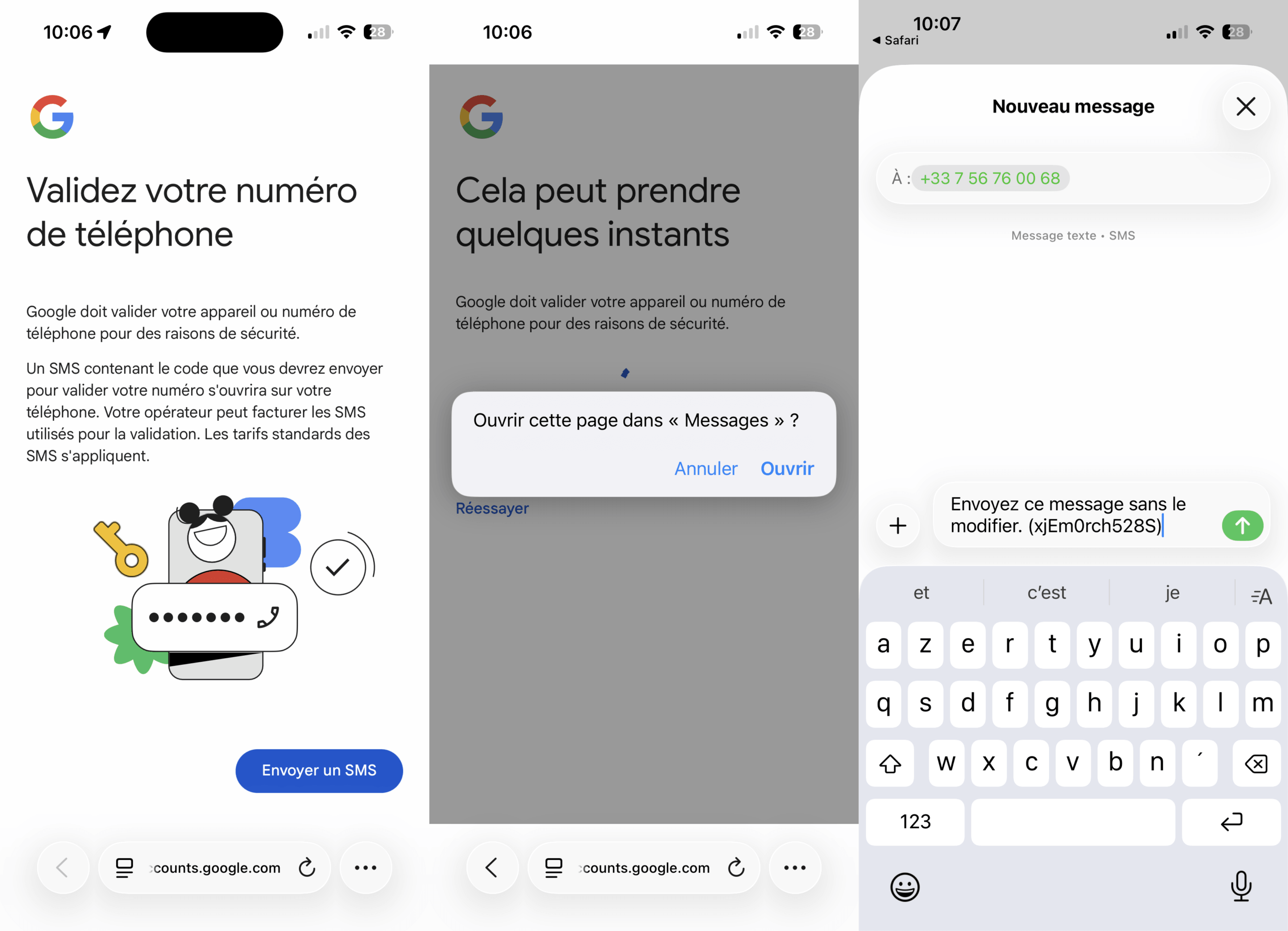 Création d'un compte Gmail - étapes de vérification via le QR code