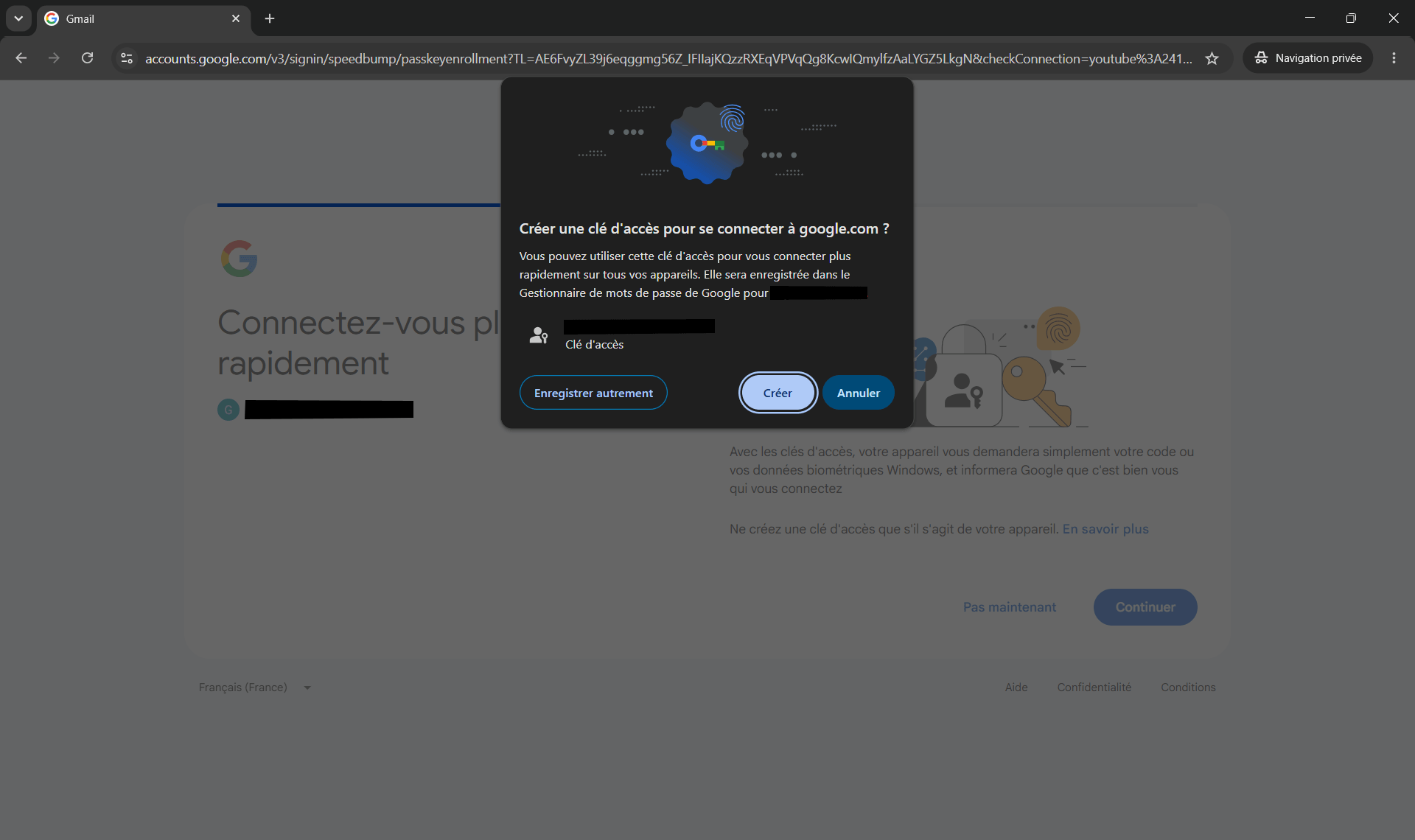 Se connecter à Gmail : création d'une clé d'accès