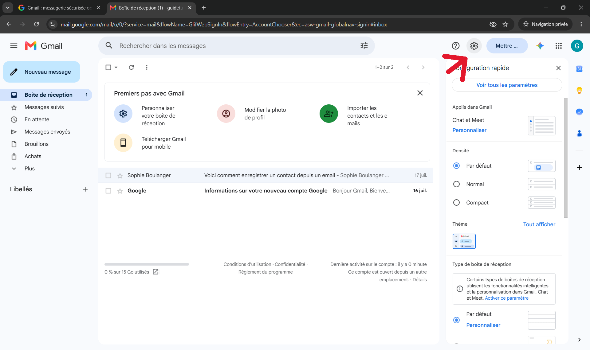 Paramètres Gmail Création d'une signature dans gmail - les paramètres