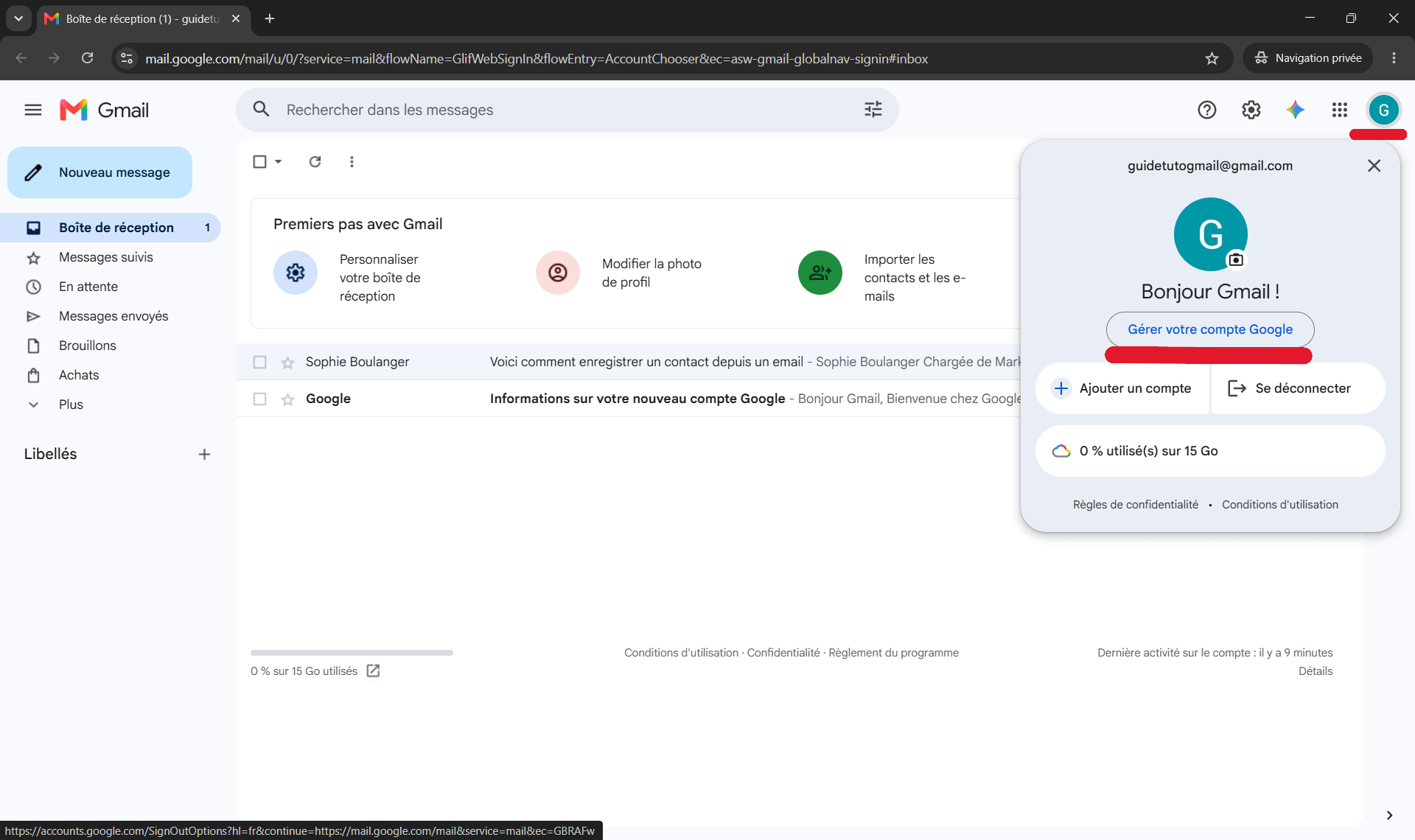 Les &eacute;tapes pour changer son mot de passe Gmail