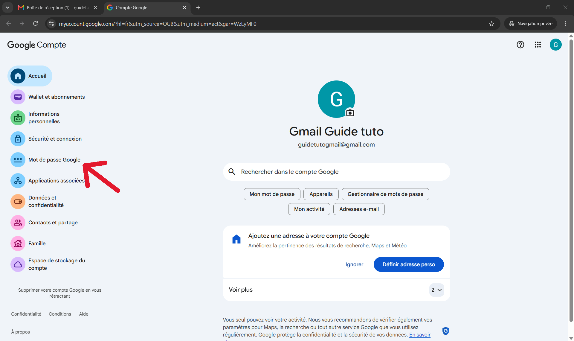 Changer son mot de passe Google Gmail