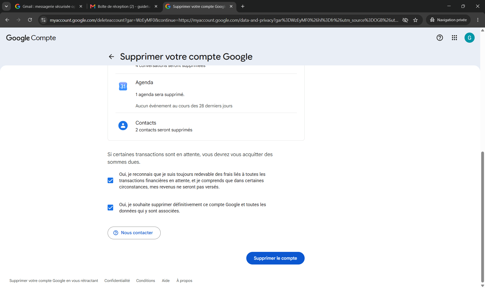 Les étapes pour supprimer son compte Google