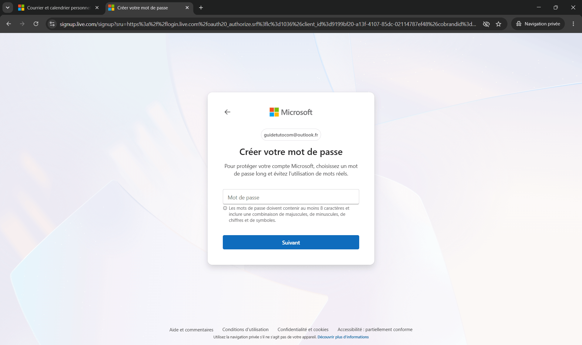 Choisir son mot de passe Outlook