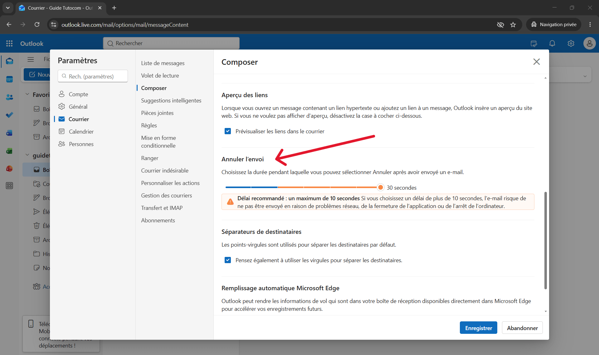 Les &eacute;tapes pour annuler un envoi sur Outlook