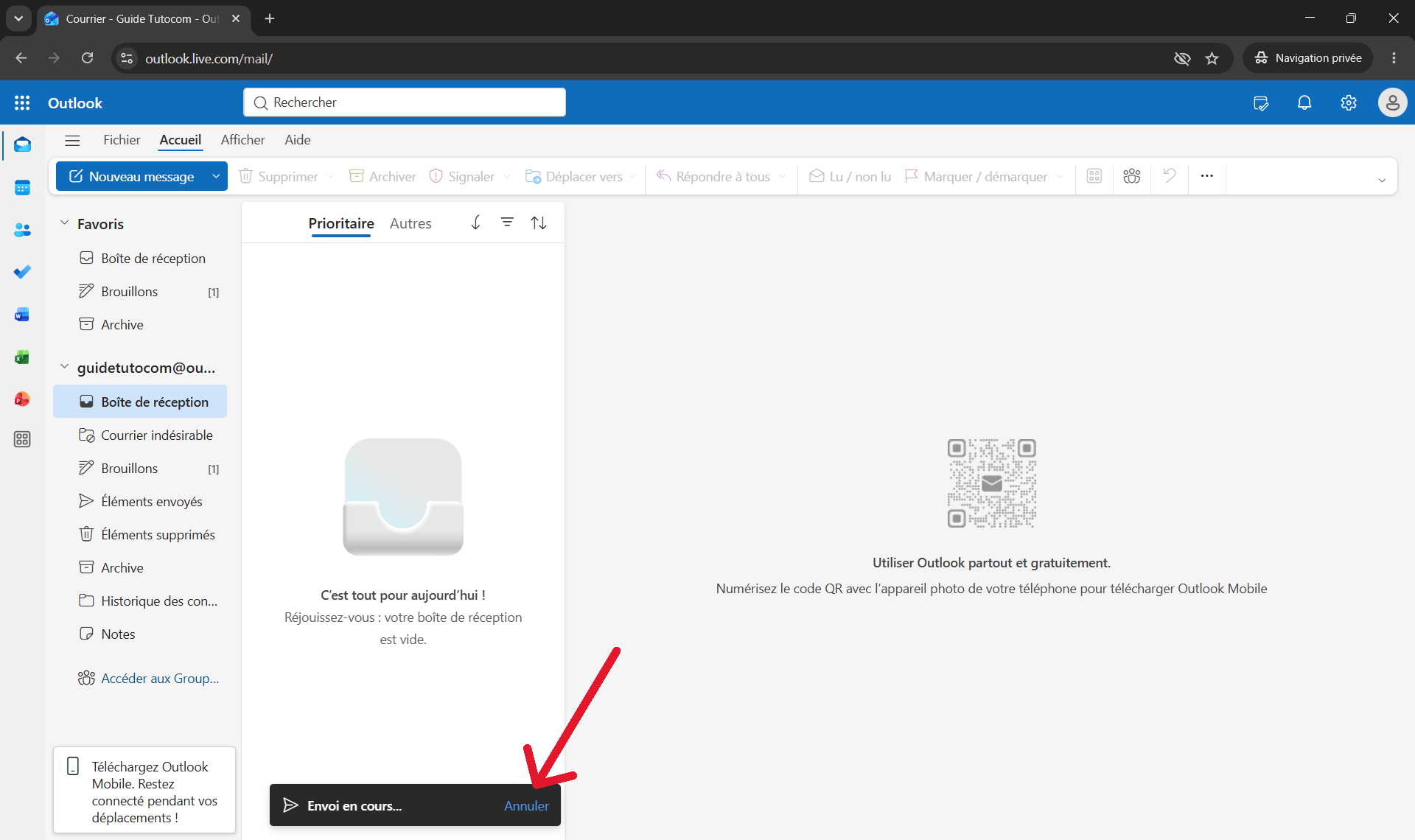 Les &eacute;tapes pour annuler un envoi sur Outlook
