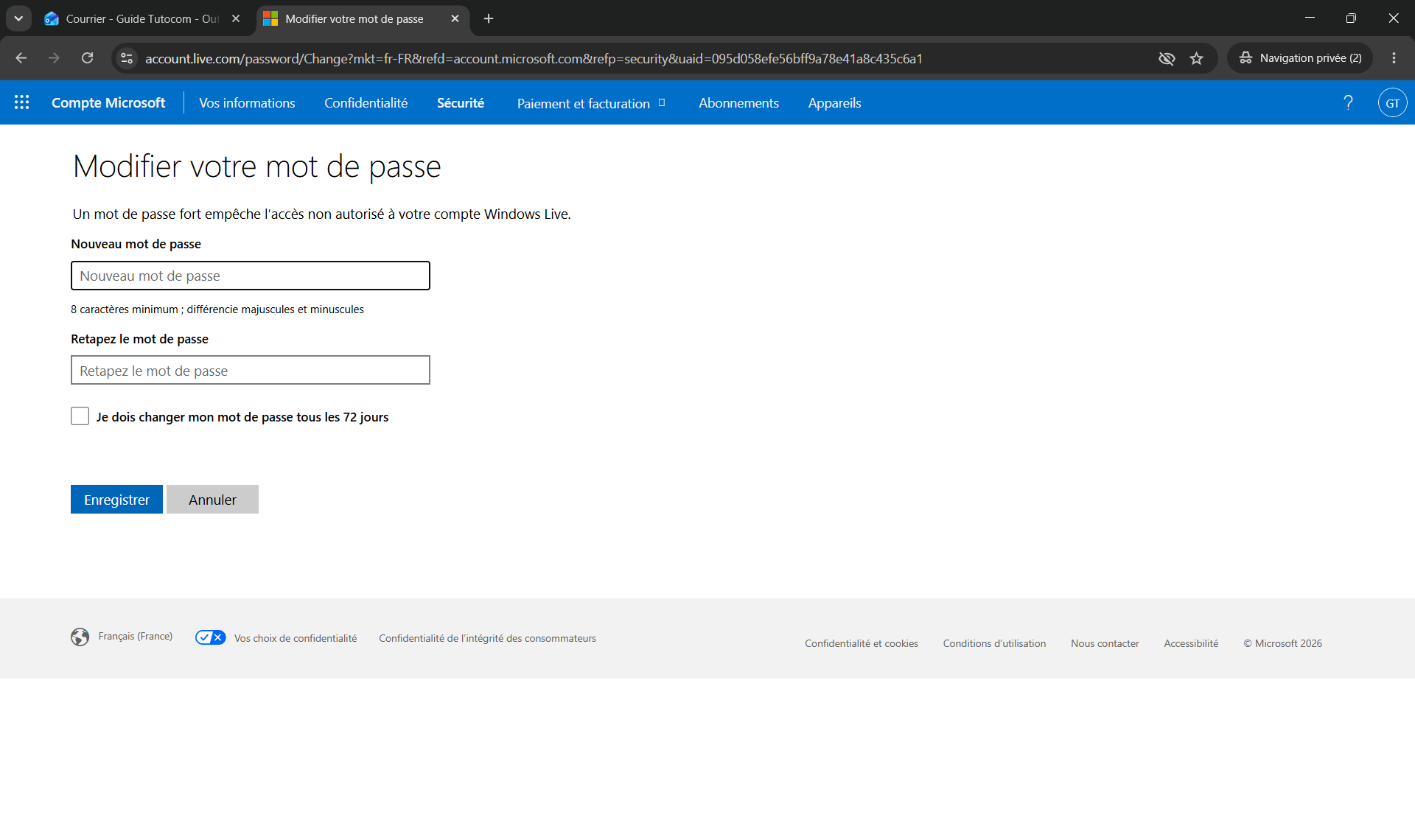 Les &eacute;tapes pour modifier son mot de passe Outlook