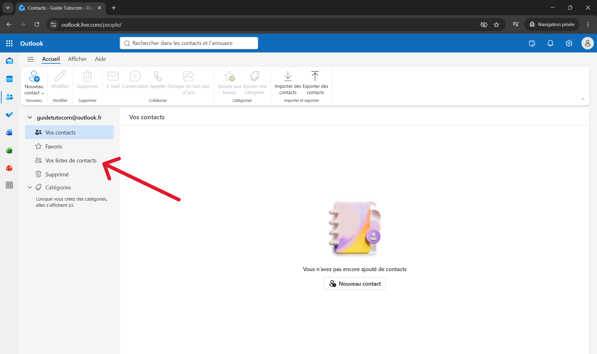 Cr&eacute;er une liste de contacts dans Outlook