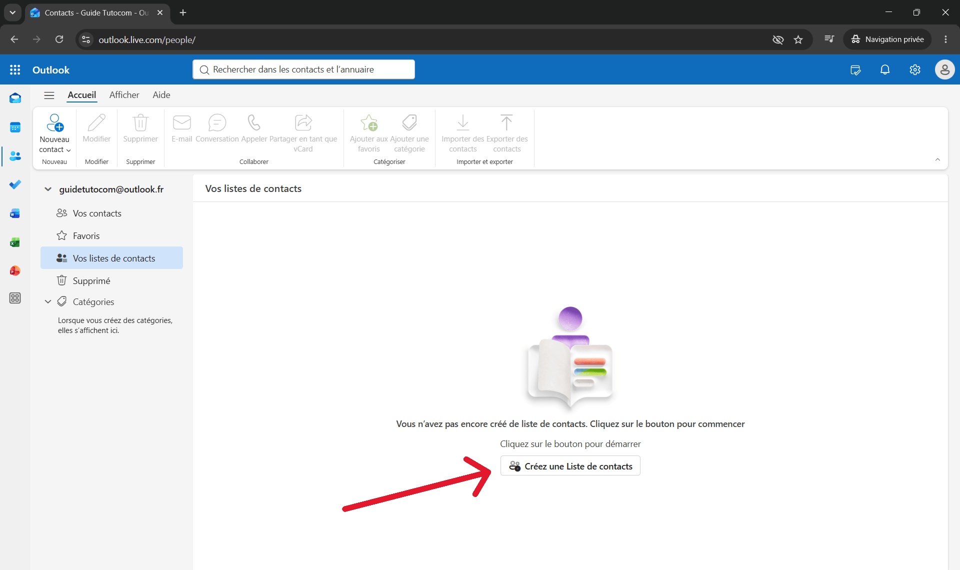 Cr&eacute;er une liste de contacts sur Outlook
