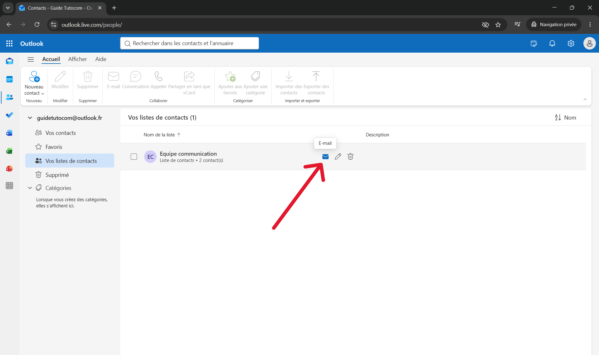 Cr&eacute;er une liste de contacts sur Outlook