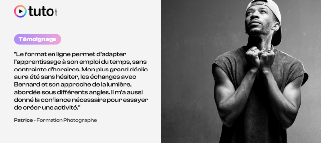Témoignage de Patrice, élève du parcours Photographe sur Tuto.com qui a lancé son activité par la suite, studio Tajan