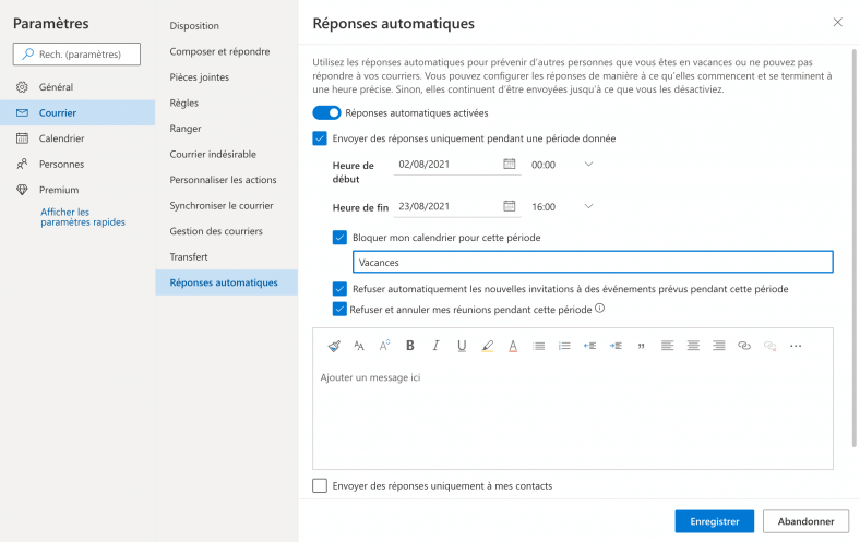 comment supprimer un message d absence sur outlook