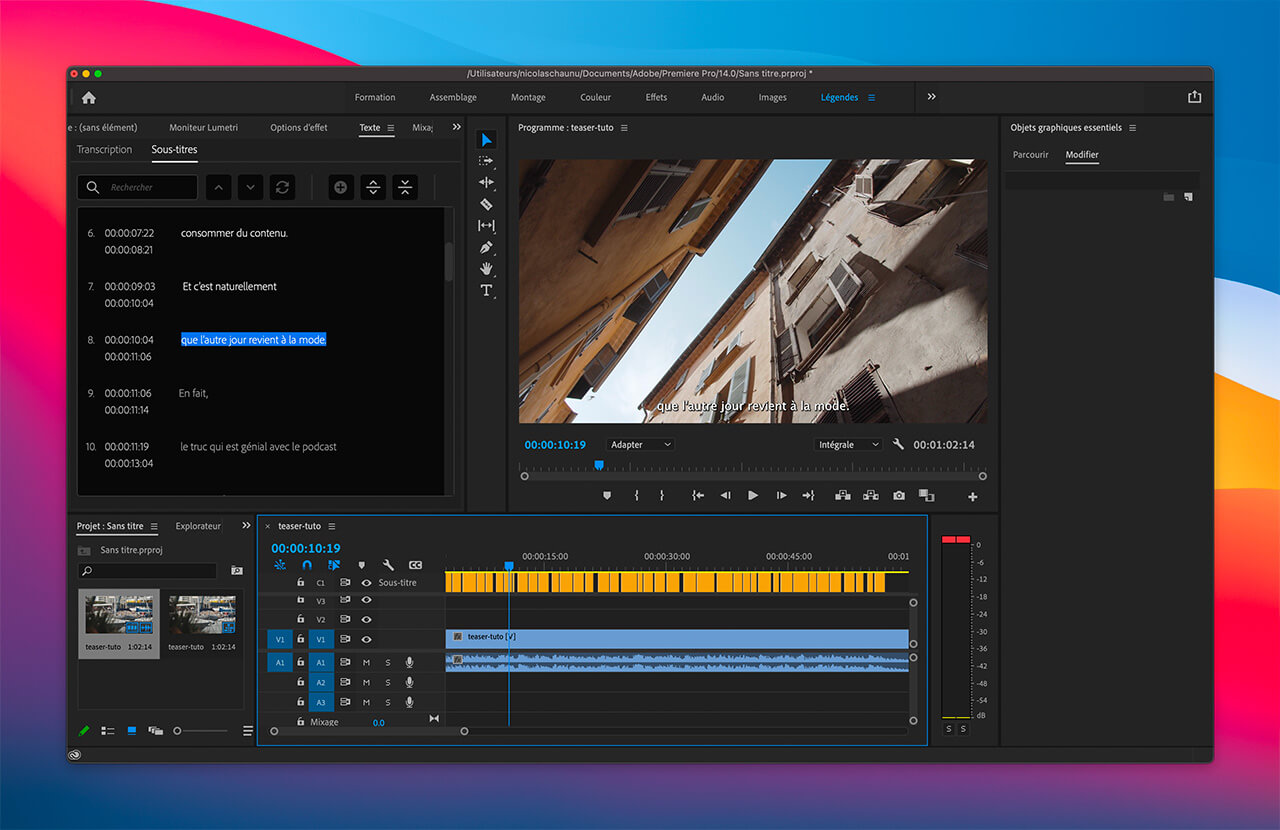 Transcription et soustitres automatiques dans Premiere Pro